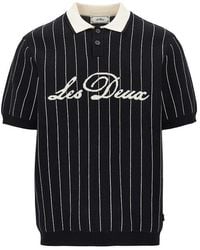 Les Deux - Knitted Polo Shirt With Striped Motif - Lyst