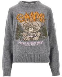 Ganni - 'Forest Teddy' Wool-Blend Sweater - Lyst