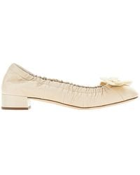 Prada - Leather Ballerina Flats With Heel - Lyst
