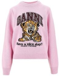 Ganni - Tiger Inlay Wool Blend Sweater - Lyst