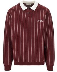 Les Deux - Knitted Polo Shirt With Striped Motif - Lyst