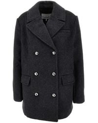 Ganni - Wool-Blend Oversized Double-Breasted Peacoat - Lyst