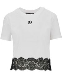 Dolce & Gabbana - Cropped T-Shirt With Lace Trimming - Lyst