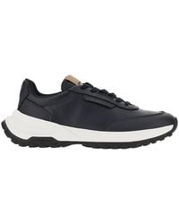 Emporio Armani - Grained Leather Sneakers With Logo - Lyst