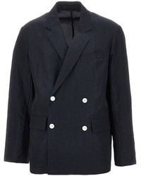 Emporio Armani - Linen-Blend Double-Breasted Jacket - Lyst