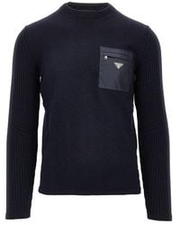 Prada - Wool Sweater With Re-Nylon Pocket - Lyst