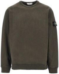 Stone Island - Crewneck Cotton Sweatshirt With Logo Badge - Lyst