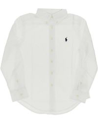 Ralph Lauren - Cotton Shirt With Logo Embroidery Kids - Lyst