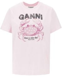 Ganni - Jersey T-Shirt With 'Crab' Print - Lyst