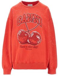 Ganni - Cotton Sweatshirt With 'Cherry' Print - Lyst