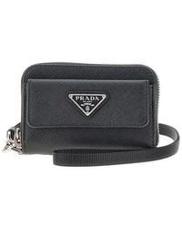 Prada - Saffiano Leather Cardholder Pouch With Strap - Lyst