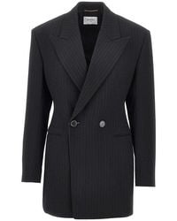 Saint Laurent - Pinstriped Wool-Blend Double-Breasted Jacket - Lyst