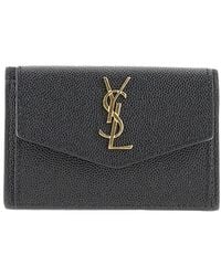 Saint Laurent - 'Uptown' Grain De Poudre Leather Card Case - Lyst