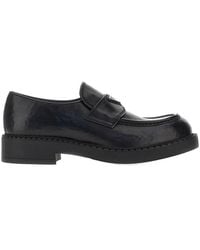 Prada - Hammered Leather Loafers With Triangle Logo - Lyst