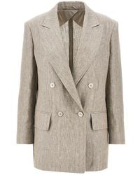 Max Mara - Chevron Linen Double-Breasted Jacket - Lyst