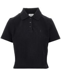 Saint Laurent - Cassandre Embroidery Cropped Polo Shirt - Lyst