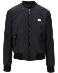 Dolce & Gabbana - Nylon Bomber Jacket With Logo Plate - Lyst