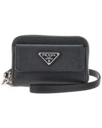 Prada - Saffiano Leather Cardholder Pouch With Strap - Lyst