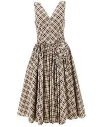 Prada - Check Poplin Midi Dress - Lyst