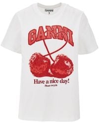 Ganni - Cotton T-Shirt With 'Cherry' Print - Lyst