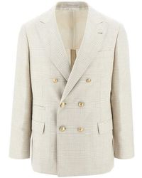 Brunello Cucinelli - Prince Of Wales Double-Breasted Jacket - Lyst