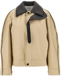 Bottega Veneta - Cotton Jacket With Intrecciato Leather Collar - Lyst