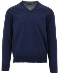Prada - V-Neck Cotton Sweater - Lyst