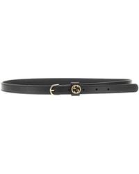Gucci - Leather Belt With Gg Interlock - Lyst