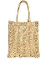 Pinko - Medium Faux Raffia Easy Tote Bag - Lyst