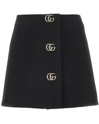 Gucci - Wool Crepe Mini Skirt With Double G Buttons - Lyst
