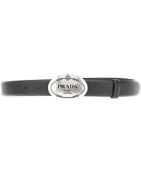 Prada - Leather Belt With Logo Buckle - Lyst