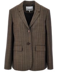 Ganni - Wool Jacket With Pinstriped Motif - Lyst
