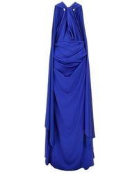 Talbot Runhof - Satin Long Dress With Integrated Cape - Lyst