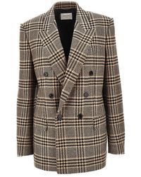 Saint Laurent - Prince Of Wales Double-Breasted Jacket - Lyst