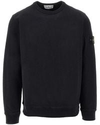 Stone Island - Crewneck Cotton Sweatshirt With Logo Badge - Lyst