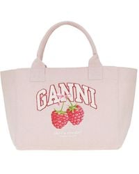 Ganni - Shopping Bag With Raspberries Print - Lyst