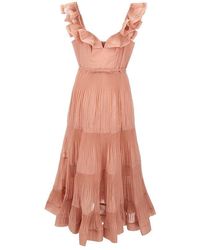 Zimmermann - Abito Midi Plissettato Con Volant Donna - Lyst