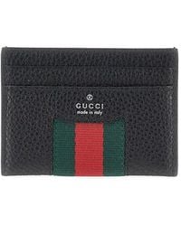 Gucci - Leather Cardholder With Web Intarsia - Lyst