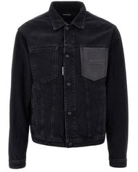 DSquared² - Oversized Denim Jacket With Leather Pocket - Lyst