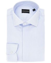 Emporio Armani - Cotton Twill Shirt With Striped Motif - Lyst