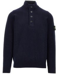 Stone Island - Knitted Sweater With Logo Badge - Lyst
