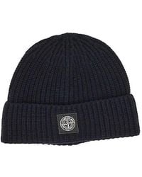Stone Island - Virgin Wool Beanie Hat With Logo Patch - Lyst