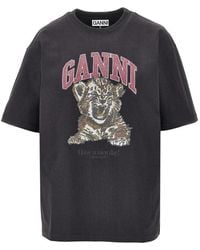 Ganni - Cotton T-Shirt With 'Tiger' Print - Lyst