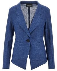 Emporio Armani - Linen-Blend Chambray Single-Breasted Jacket - Lyst