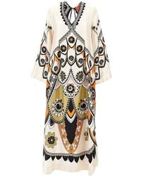 La DoubleJ - Printed Silk 'Twin Flame' Long Dress - Lyst