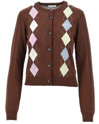 Ganni - Knitted Cardigan With Diamond Motif - Lyst