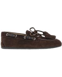 Miu Miu - Suede Leather Deck Loafers With Tassels - Lyst