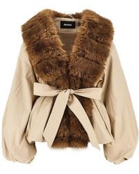 ROTATE BIRGER CHRISTENSEN - Faux Fur Collar Twill Jacket - Lyst