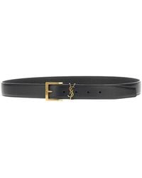 Saint Laurent - Leather Belt With Cassandre Logo - Lyst