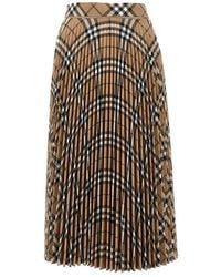 Burberry - Pleated Check Wool-Blend Midi Skirt - Lyst